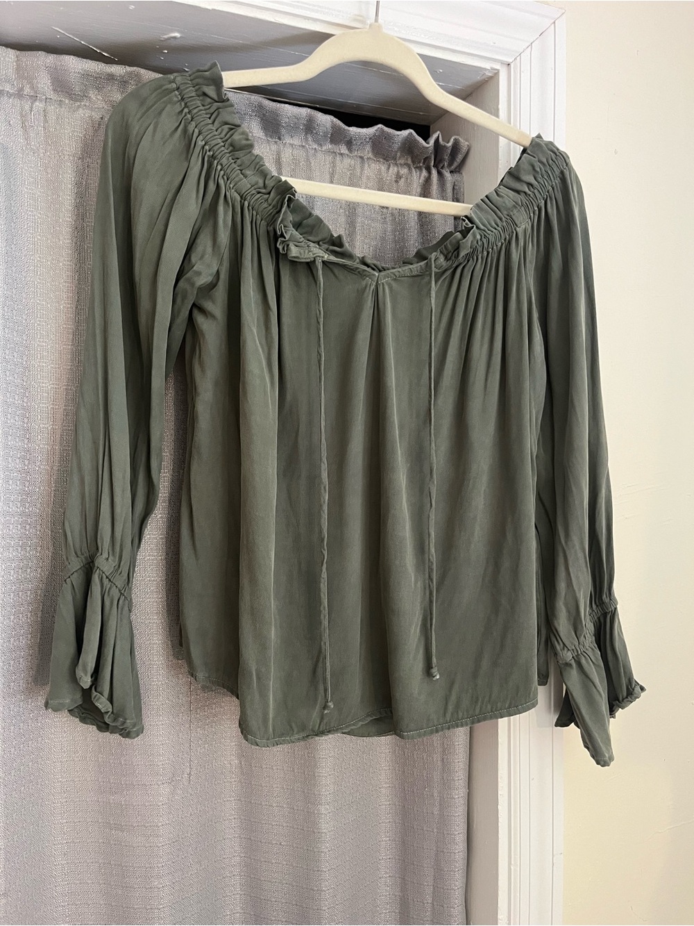 Maven West Womens Olive Green Off-Shoulder Peasant Blouse M